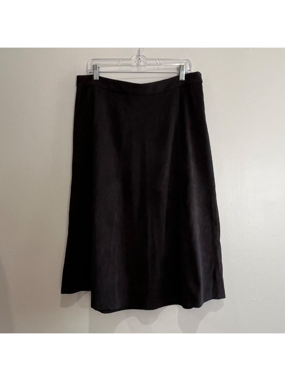 Christopher & Banks A-Line Midi Skirt Womens 14 Black Suede Look